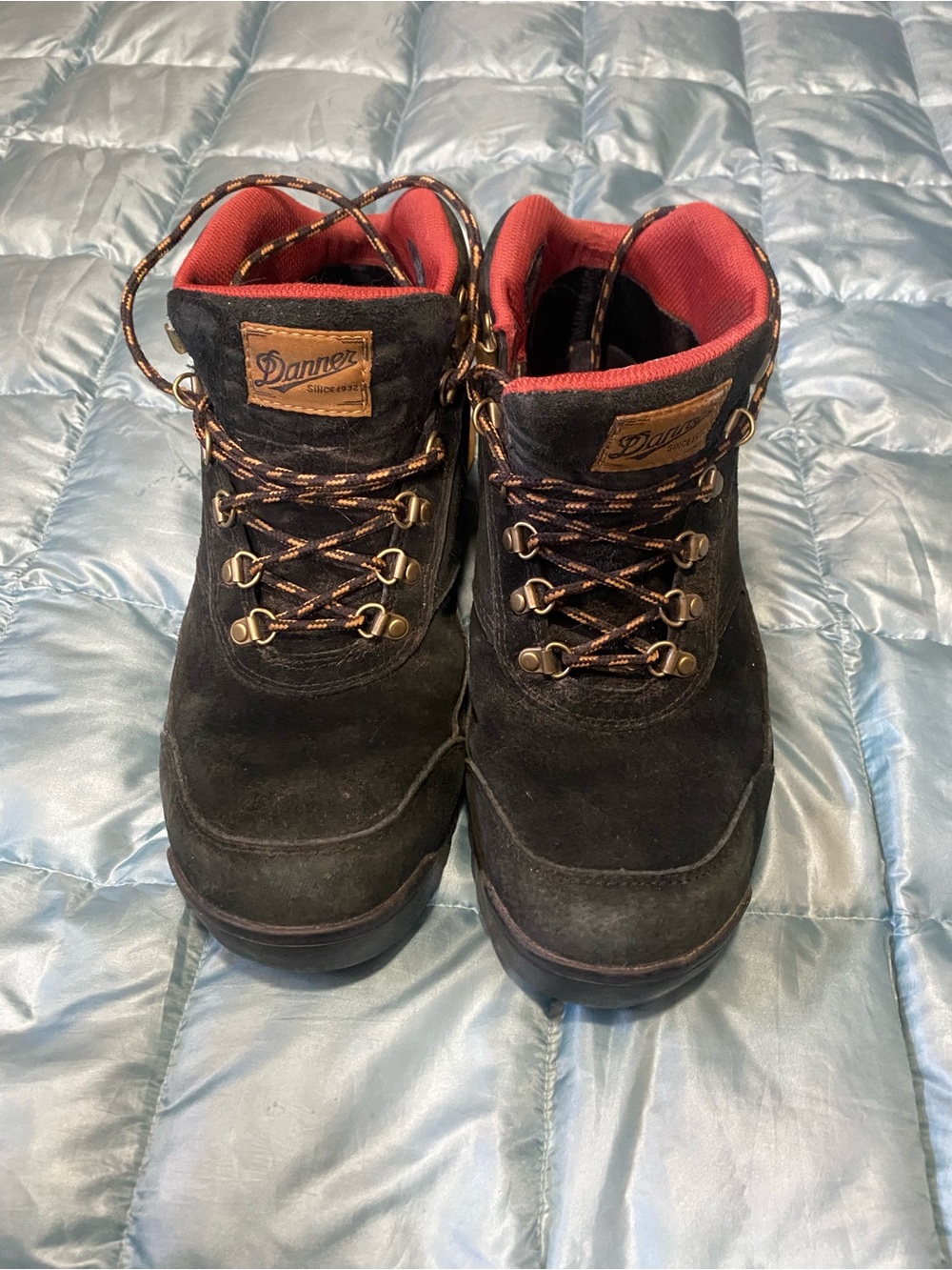 EUC Mens Danner Jag Black Suede Hiking Boots with Red Lining Sz 9.5